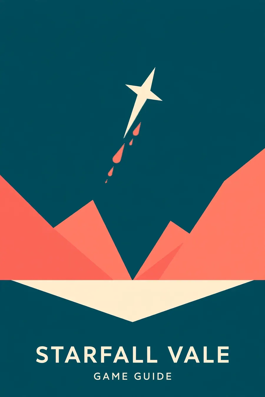 An invented game, Starfall Vale, illustrated as a bold modern minimalist cover